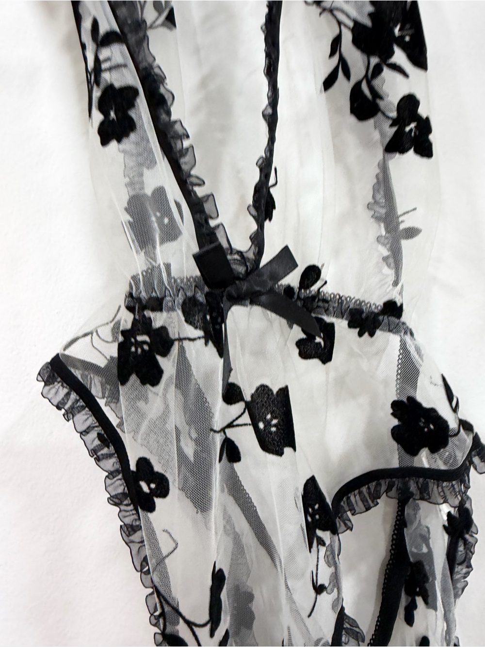 Sheer Floral Lace Bodysuit - Black